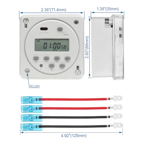 Baomain Time Switch Relay with 4 x Terminal Cable & Waterproof Cover,Digital LCD Programmable Timer,12V DC/AC Input,200-250V 16A Output,28 Programs Daily/Weekly Schedule,CN101A - size: Timer with Terminal Cable & Cover