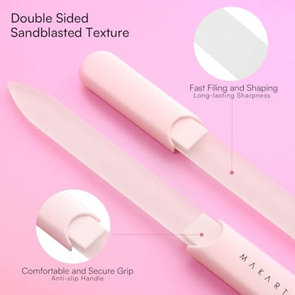 Makartt Glass Nail File for Natural Nails: Reusable Nail Care Tool, Pink | Fast Shaping & Gentle Smoothing, Double-Sided Sandblasted Surface, Washable, Portable Lightweight Manicure Gift with Case - color: 1pc Pink glass nail file