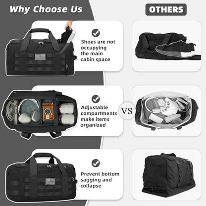 ZOMFELT Gym Bags for Men, 3-in-1 65L Large Sports Duffle Bag for Travel | Sports Basketball Bags with Removable Dividers & Shoe Compartment, Waterproof Weekender Overnight Travel bag, Black - size: Large