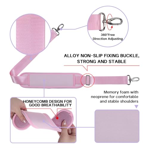 60 Inch Shoulder Strap for Bag with Removable Ultra-Thick Pad | 60" Shoulder Strap with Removable Thick Pad,Adjustable Buckles and Metal Hooks, for Briefcase/Laptop/Messenger/Luggage Bag - color: Pink