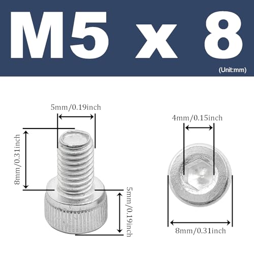 M5 x 8mm Hex Socket Head Cap Screws Bolts,6063 Aluminum Alloy Socket Head Cap Bolt Fasteners,Silver(10Pcs) - size: M5 x 8mm