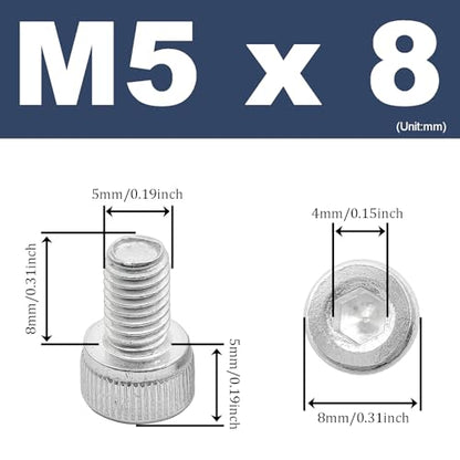 M5 x 8mm Hex Socket Head Cap Screws Bolts,6063 Aluminum Alloy Socket Head Cap Bolt Fasteners,Silver(10Pcs) - size: M5 x 8mm