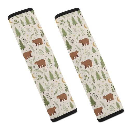 2PCS Universal Soft and Comfortable Seat Belt Cover for Elderly Support, Most Cars, Cute Woodland Pine Tree Bear Shoulder Protector, Comfortable Driving - color: Pattern 307