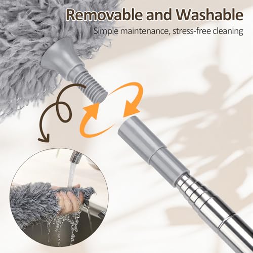 Extendable Feather Duster, Microfibre Dusters for Cleaning, Washable Long Handled Duster with 40-240 cm Telescopic Pole and Groove Brush, for High Ceilings, Household, Cars