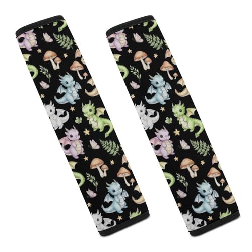 2 Pack Moon Mushroom Leaf Dragon Seat Belt Shoulder Pad Universal Fit Harness Pads Strap for Kids, Car Seats Pushchair Strollers High Chair Pushchair, Shock Absorption - color: Pattern 1140