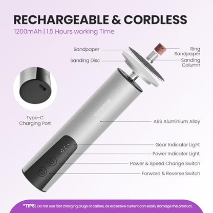 2-in-1 Electric Callus Remover for Feet, Professional Pedicure Tool Gift | 2 Hours Operation | 6 Gears Adjustable Foot File | 1200mAh Rechargeable | 20 Sandpapers | Self Care Gifts for Women Mom Lover - style: 03-Electric Callus Remover Sliver
