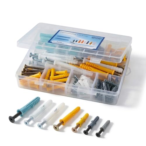 200Pcs Drywall Anchors & Carbon Steel Screws Kit 10 Sizes M6 M8 | Heavy Duty Plastic Wall Hanging Kit for Frame Art Decor. Suitable for Concrete & Drywall, Picture Hanging, Home Decor.