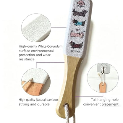 Foot File Callus Remover, Professional Pedicure Tool with Bamboo Handle, Gentle 120 Grit Exfoliator for Cracked Heels, Dead Skin & Corns, Cute Dog Pattern, Non-Slip Grip for Wet & Dry Use