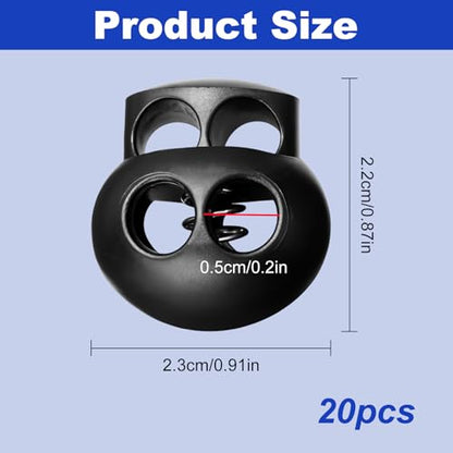 20Pcs Plastic Spring Cord Locks for Drawstring, Cord Stopper Fastener | Double Hole Paracord Toggle Stopper Clasp, Shoeslace Lock, Sweatpants Hoodie String Clips Lock Replacement