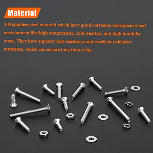 HELIFOUNER 560 Pieces M2 x 4mm /6mm /8mm /10mm /12mm /16mm /20mm, Countersunk Head Socket Cap Screws Bolts Washers Nuts Kit, 304 Stainless Steel - size: M2, style: Countersunk Head Socket Cap