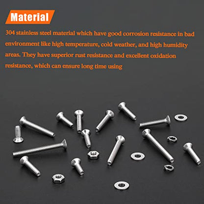 HELIFOUNER 560 Pieces M2 x 4mm /6mm /8mm /10mm /12mm /16mm /20mm, Countersunk Head Socket Cap Screws Bolts Washers Nuts Kit, 304 Stainless Steel - size: M2, style: Countersunk Head Socket Cap