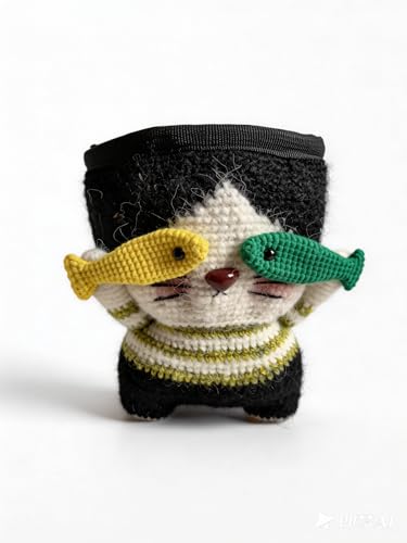 Handmade Crochet Rock Climbing Chalk Bag, Fun Plush Animal Chalk Pouch with Drawstring, Adjustable Waist Belt for Indoor Outdoor Bouldering Sport Climbing - style: Cat