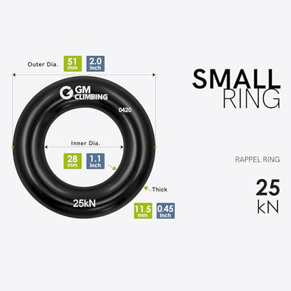 GM CLIMBING Rappel Ring 25kN for Rock Climbing Arborist Rescue Slackline Hammock - color: Small Black_4 Pack