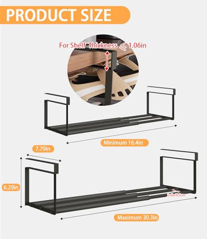 2Pcs Expandable Shoe Rack Organizer for Closet, 16.13-31.49 Inch Adjustable shoe shelf, Hanging Shoe Organizer Under Cabinet Storage Shelf for Kitchen, Laundry Room, Dorm Room, Wardrobe -Black