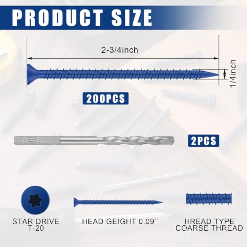 MorningRo Diamond Tip Concrete Screws Anchor with Drill Bit for Anchor Masonry, Block, Brick, Cement, Stucco(1/4" X 2-3/4",Star Head) - size: 1/4" X 2-3/4", style: Star Head