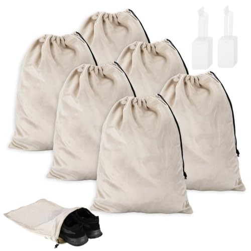 6 Pcs Shoe Bags for Travel Packing, Large Dustproof Shoe Covers With Drawstring for Handbags Sneaker, Washable Soft Flannel Storage Pouch for Traveling Suitcase Gym Closet Organizer