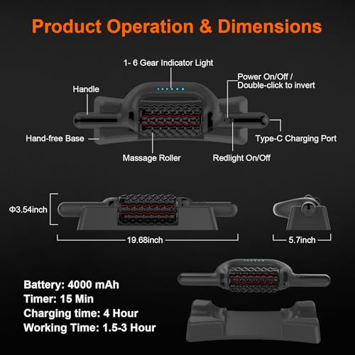 Electric Rolling Massager with Redlight, Lymphatic Drainage Massage | Muscle Recovery Stick and Back Massage Roller, Rechargeable 6-Speed Cellulite Roller for Arm Legs Calf Foot