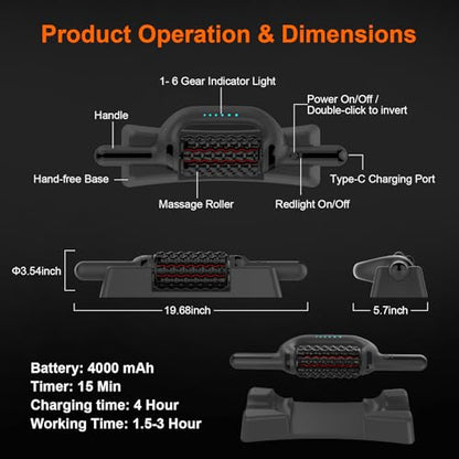Electric Rolling Massager with Redlight, Lymphatic Drainage Massage | Muscle Recovery Stick and Back Massage Roller, Rechargeable 6-Speed Cellulite Roller for Arm Legs Calf Foot