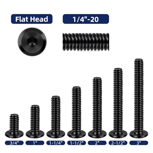 1/4-20 x 2 Flat Head Socket Head Screw Furniture Bolts Countersunk Connector Screws, Stainless Steel 18-8 (304), Black Oxide, Fully Threaded, 25 PCS - size: 1/4-20 x 2"