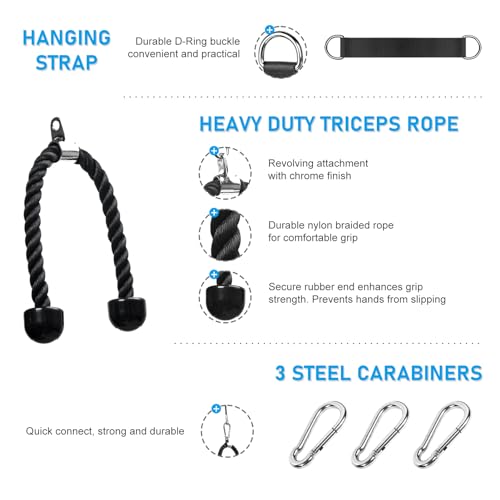 Pulley System for Home Gym, Cable Pulley System Gym for LAT Pulldown Cable Machine Pulley Attachment with Tricep Rope Ideal for Biceps Curl, Arm Workouts, Strength Training
