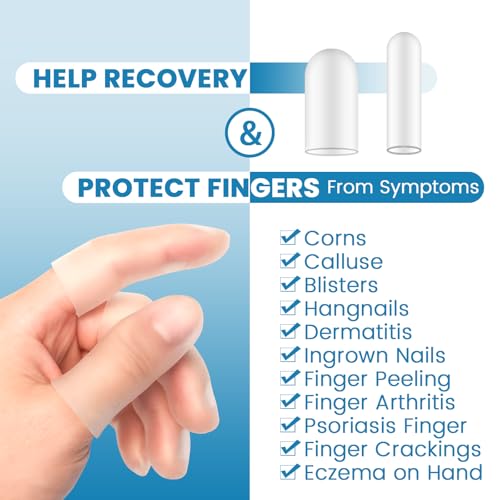 20Pcs Gel Finger Cots, Small Silicone Finger Protectors Sleeves, Fingertip Cover Caps to Heal Cracked, Eczema, Peeling, Hangnails, Corn, Calluses - size: medium and Small