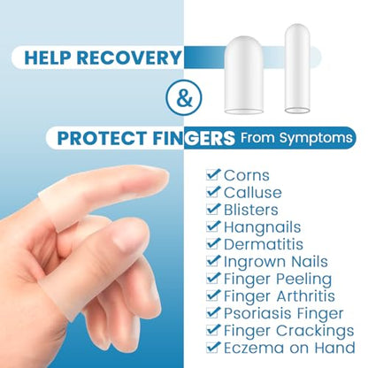 20Pcs Gel Finger Cots, Small Silicone Finger Protectors Sleeves, Fingertip Cover Caps to Heal Cracked, Eczema, Peeling, Hangnails, Corn, Calluses - size: medium and Small