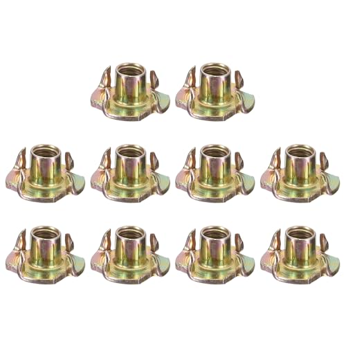 uxcell 1/4"-20 T-Nuts, Zinc-Plated Carbon Steel 3-Pronged Tee Nuts Threaded Inserts for Climbing Holds and Wood Workings, Colour 20Pcs - color: Colour, size: 1/4"-20