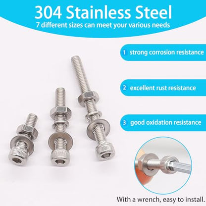 350PCS M4 Screw Kit, M4 x 6/8/12/16/20/25/30mm Hex Socket Head Cap Screws Bolts Nuts Washers Assortment Kit, 304 Stainless Steel Metric Bolts with Hex Wrench - size: SS M4 x 6/8/12/16/20/25/30mm, style: Socket Head