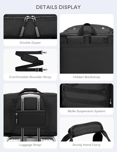 Tactical Gym Bag for Men 50L Sports Duffel Bags 3 in 1 Travel Duffel Bag with Shoe Compartment Workout Backpack Carry on Luggage 22x14x9 Airline Approved for Overnight Weekender Travel Black - style: 50l-black