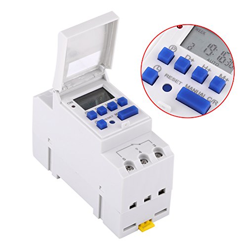15A Programmable Timer Relay 7 Day Heavy Duty Digital Timer Switch with LCD 16 On 16 Off Pre-Setting THC DIN Rail (110V)