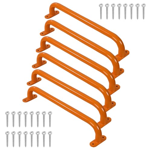 17'' Orange Playground Handles Indoor Kids Monkey Bar Ladders 6 Pack | Heavy Duty Solid Steel, Bright Color Smooth Glossy Powder Coated, Comfy Secure Handle Bar for Playset SwingSet Climbing Frame - color: Orange