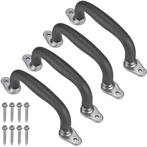 SELEWARE 4Pcs Black Playground Safety Handles Kids Playground Grab Handles | Non-Slip Durable Indoor Outdoor Playset Hand Grips for Playhouse, Treehouse, Climbing Frame, Jungle Gym, Swing Set - color: Black (4 Pack)