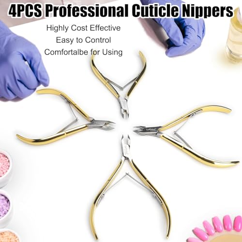 4 Packs Upgraded Cuticle Trimmer kit, 5mm Jaw, Golden | Upgraded Blades and Springs, Sharp and Labor-saving Dead Skin Clipper Tool for Women and Men - color: Golden