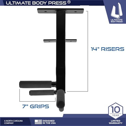 Ceiling Mount Pull Up Bar with Reversible Risers for 16 and 24 Inch Joists with Optimum Grip Spacing by Ultimate Body Press - color: Ceiling Mount Pull Up Bar