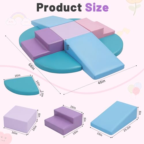 TODIBY 9-Piece Climbing Toys for Toddlers: Soft PU Leather Foam Blocks - Baby Climb and Crawl Activity Blocks - Kids Play Gym Equipment Indoor for Development(Macaroon) - style: Macaroon