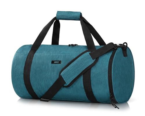 MIER Small Gym Duffle Bag with Shoe Compartment & Wet Pocket, 24L, Green | Round Duffel Bags for Travel, Carry-on, Fitness, Workout; Lightweight & Durable; Padded Shoulder Strap; Smooth Zipper - color: dark green, size: 24L