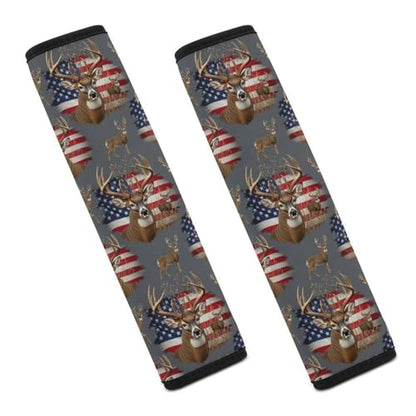 2 Pack American Us Flag Hunting Deer Seat Belt Shoulder Pad Breathable Shoulder Harness Cover for Child, All Vehicles, Neck and Shoulder Support - color: Pattern 581
