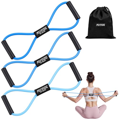 KUTIZE Figure 8 Resistance Bands for Women Men, Exercise Bands with Handles, 8 Shaped Resistance Bands for Back, Arm, Chest & Shoulder Workout, Home Gym Equipment for Yoga, Pilates, Physical Therapy - style: 1-Blue