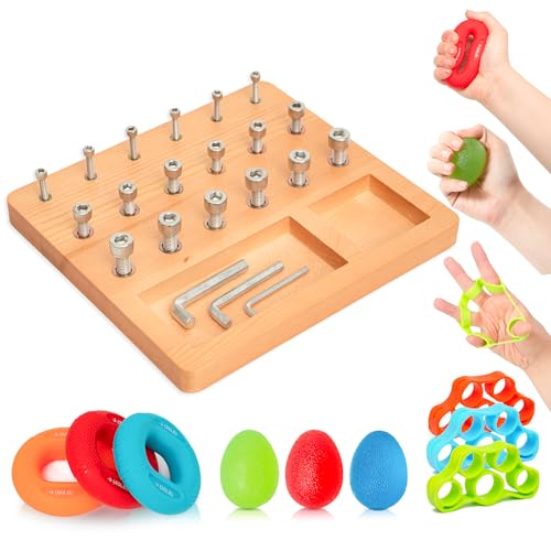 DICYWUDI Wooden Pegboard for Finger Dexterity, Finger Strength Trainer for Hand Grip Strengthener Targeted Strength, Relief & Recovery– for Men, Women, and Seniors - color: 10pcs Wood sets