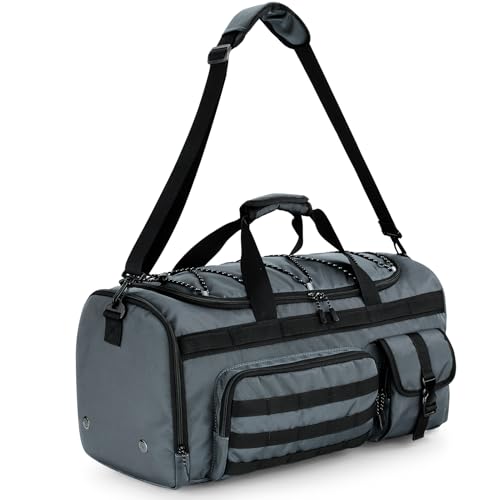 Gonex 45L Tactical Duffel Bag, 3-in-1 Gym & Travel Bag | Shoe compartment, Tactical gear loops, Water-repellent lining, 5 zip pockets, Weekend travel - color: Grey, size: 45L