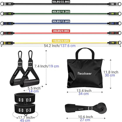 Readaeer Resistance Bands, Exercise Bands for Working Out with Handles | Resistance Bands with Handles, Door Anchor for Home Gym Full Body Strength Training, Muscle Tone, Yoga - size: 10-150LBS