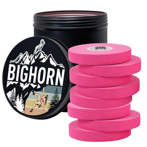 Bighorn Athletics Climbing Finger Tape with Retro Design Female Climber Tin Canister, 0.5-Inch x 45-feet, 8-Rolls, Pink - color: Pink