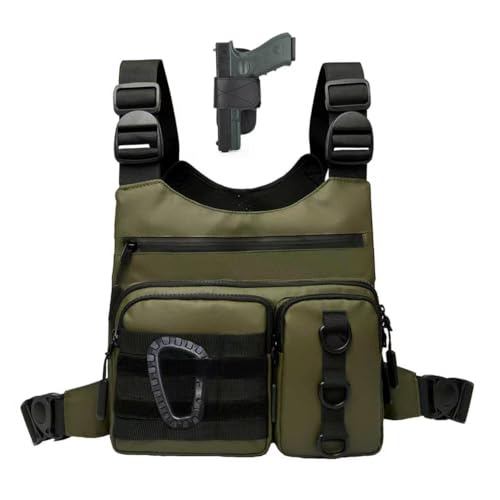 Criuage Outdoor Chest Bag for Men, Lightweight Adjustable Running Vest, Water Resistant EDC Chest Pack with Water Bottle Pocket, Breathable Back Pad for Hiking Cycling Fishing Travel (Olive) - color: Olive