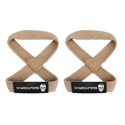 Gymreapers Figure 8 Lifting Straps For Deadlift, Powerlifting, Strongman, & Cross Training Strong Weightlifting Wrist Straps For Men, Women - color: Khaki, size: Small