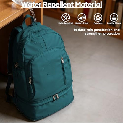 Gym Backpack for Women, Dance Volleyball Backpacks With Shoe Compartment | For Yoga Fitness Beach Hiking Sports - color: Peacock Blue