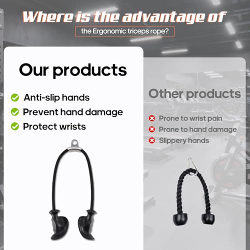 Tricep Rope Pull Down Attachment with Ergonomic Handles,Triceps Rope for Cable Machine Pulley System,Home Gym Accessories - color: Black