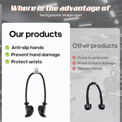 Tricep Rope Pull Down Attachment with Ergonomic Handles,Triceps Rope for Cable Machine Pulley System,Home Gym Accessories - color: Black