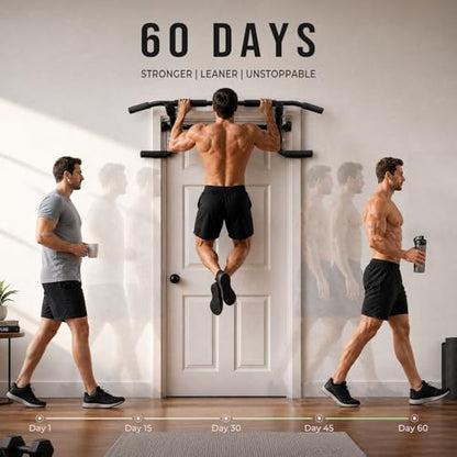EAST MOUNT Doorway Pull Up Bar, Adjustable Height, Leave Installed, Full Range Pull-Ups, No Drill Home Gym Equipment, Multi-Grip Pull Up Bar, Holds up to 440 LBS