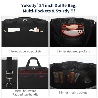 24 inch Large Gym Bag for Men - 65L Hard Bottom Duffle Bag with Shoes Compartment for Sport/Travel - Black - color: Black