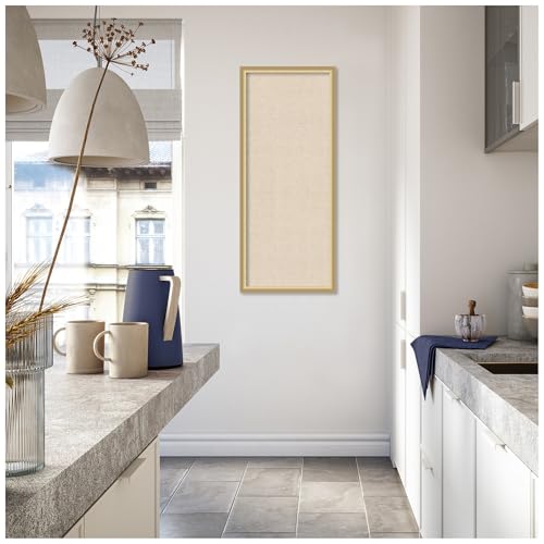 Amanti Art Framed Fabric Pinboard 18 x 42, Neutral Linen Pinboard Printed Casual Bulletin Board for Use as a Vision Board or Wall Organization, Florence Gold Frame